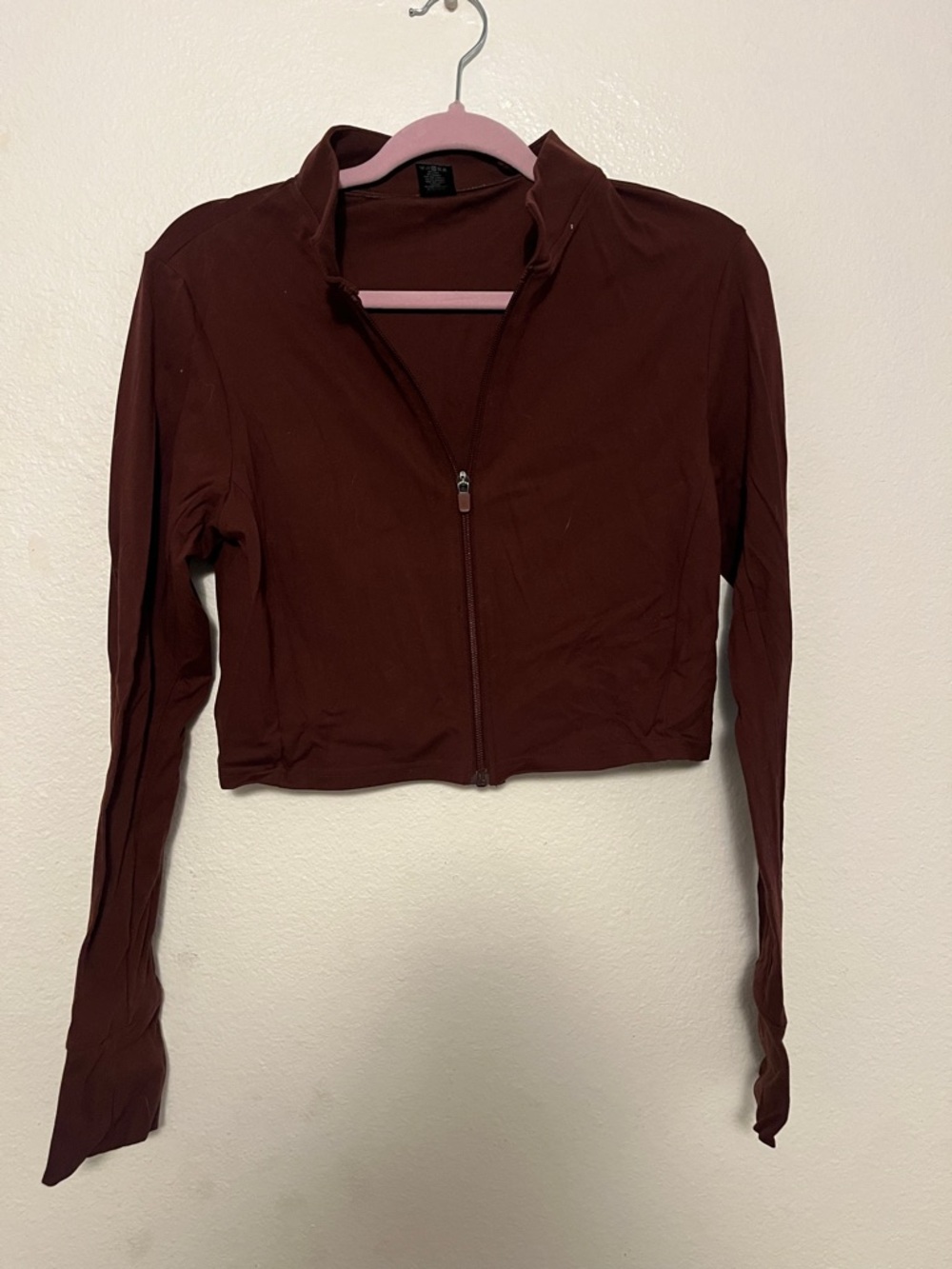 Balance Athletica Cropped Zip-Up Jacket in Deep Maroon/Brown